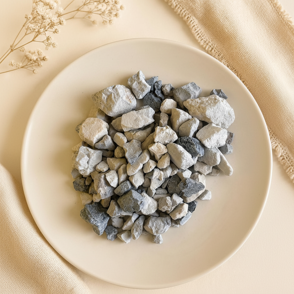 Juhu Clay Crumbs on a white ceramic plate, top-down view